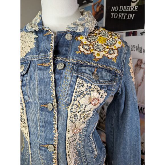 Vintage Boho Lace Denim Jacket - Picture 2 of 7